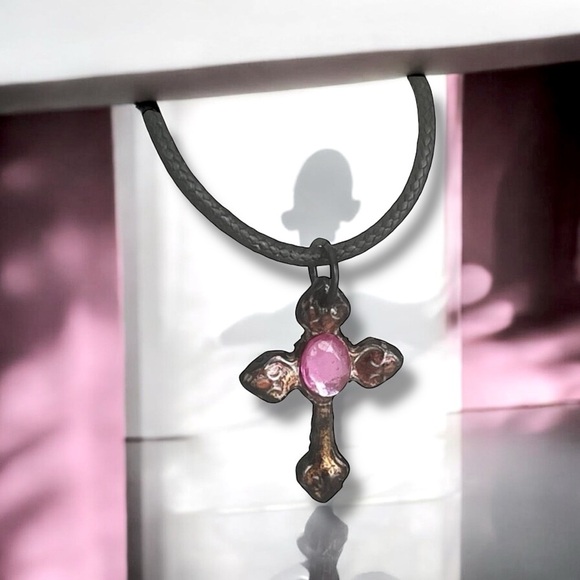 5 For $25💫Small 3-D Pink Jeweled Cross Pendant Necklace - Picture 1 of 5